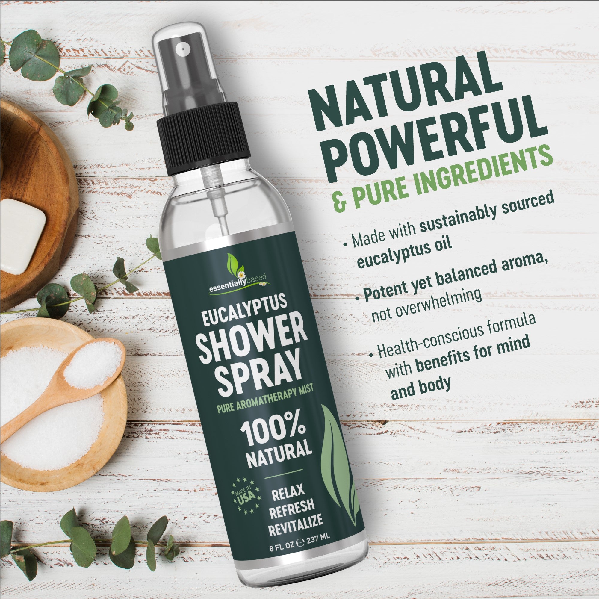 Eucalyptus Shower Spray Big (8oz) - 100% Pure and Organic Oil