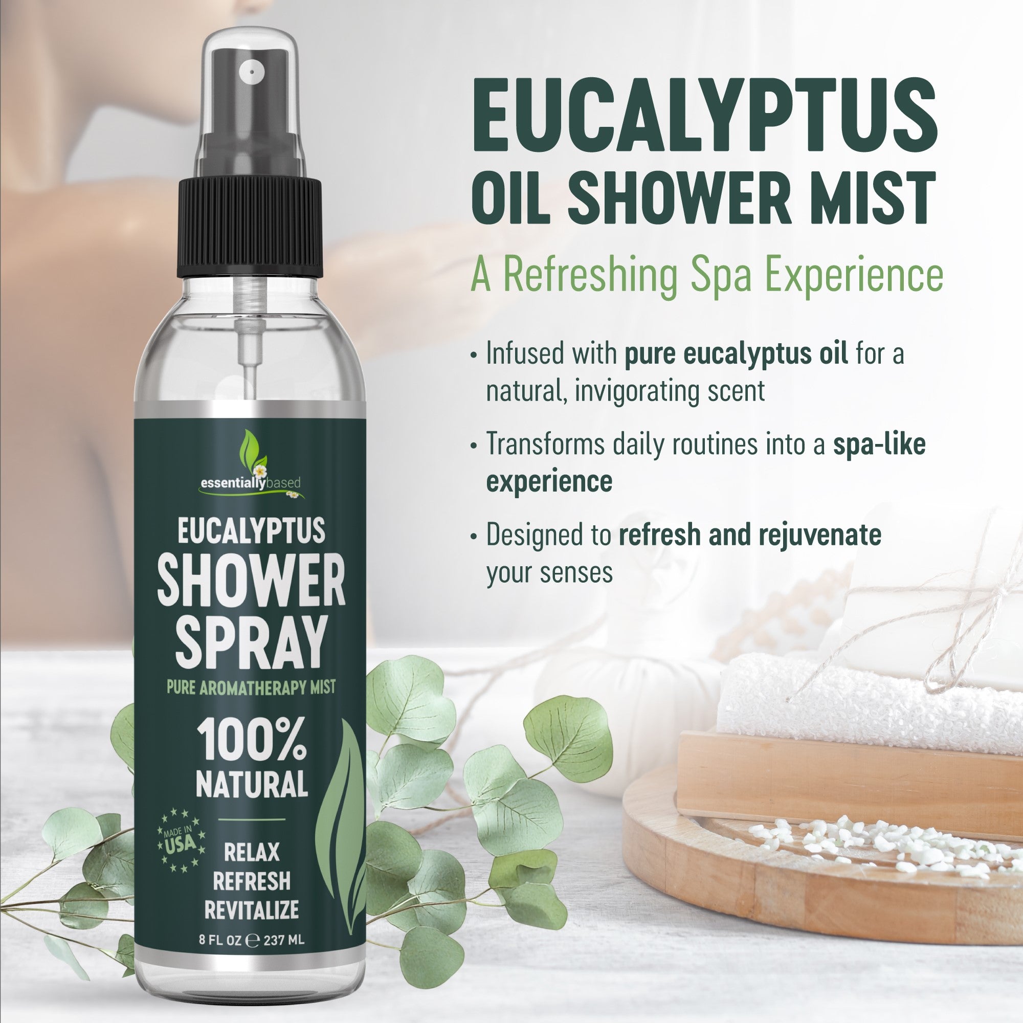 Eucalyptus Shower Spray Big (8oz) - 100% Pure and Organic Oil