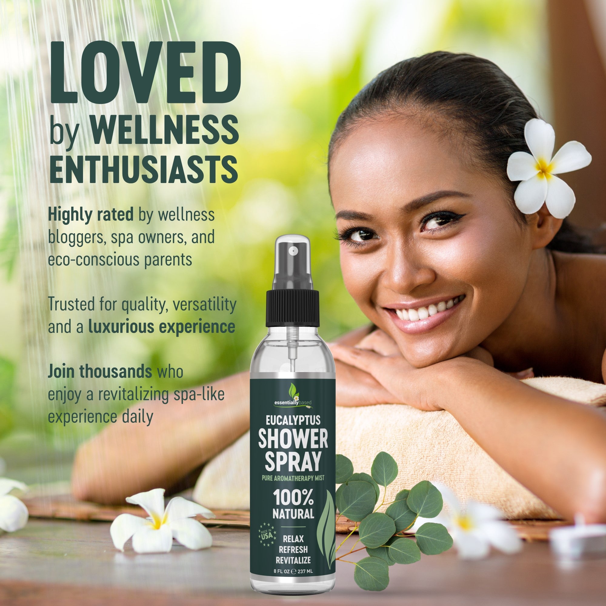 Eucalyptus Shower Spray Big (8oz) - 100% Pure and Organic Oil