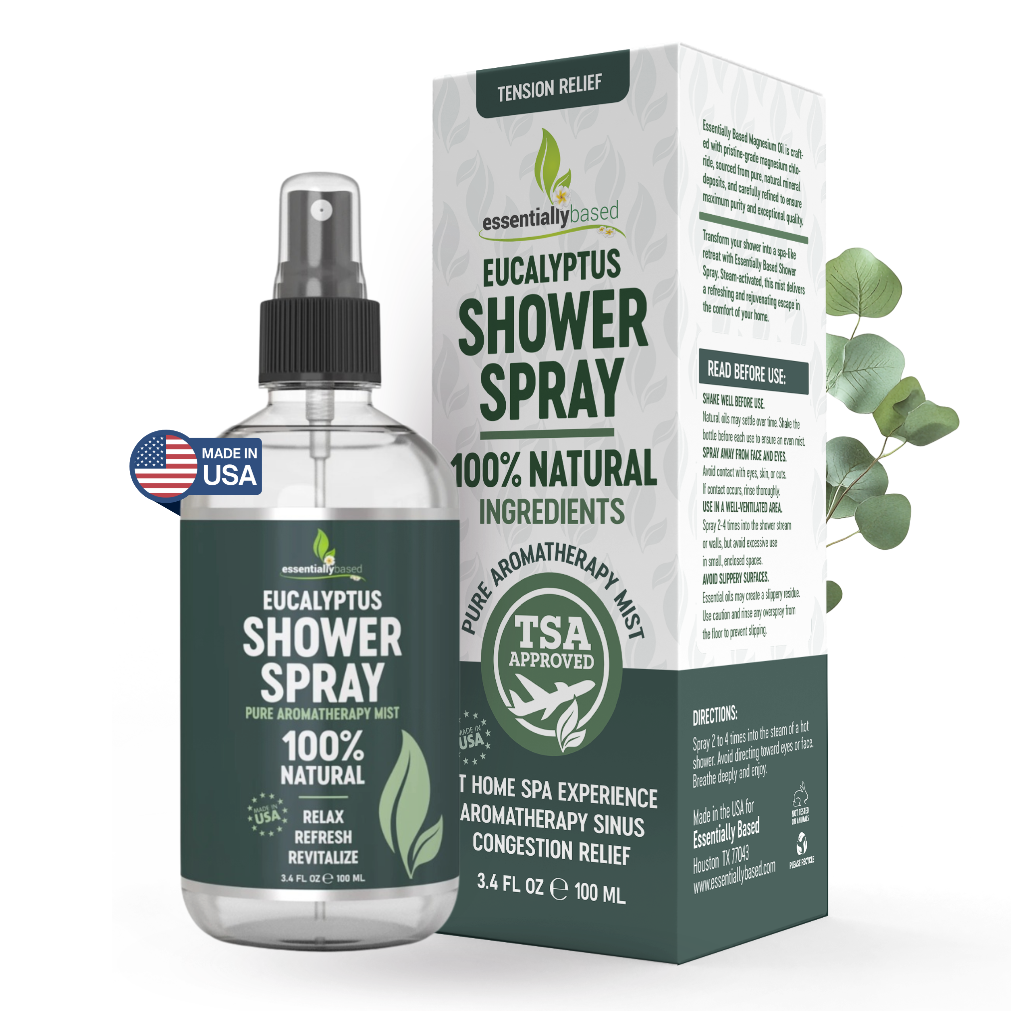 Eucalyptus Shower Spray Travel Size (3.4oz) - 100% Pure and Organic Oil