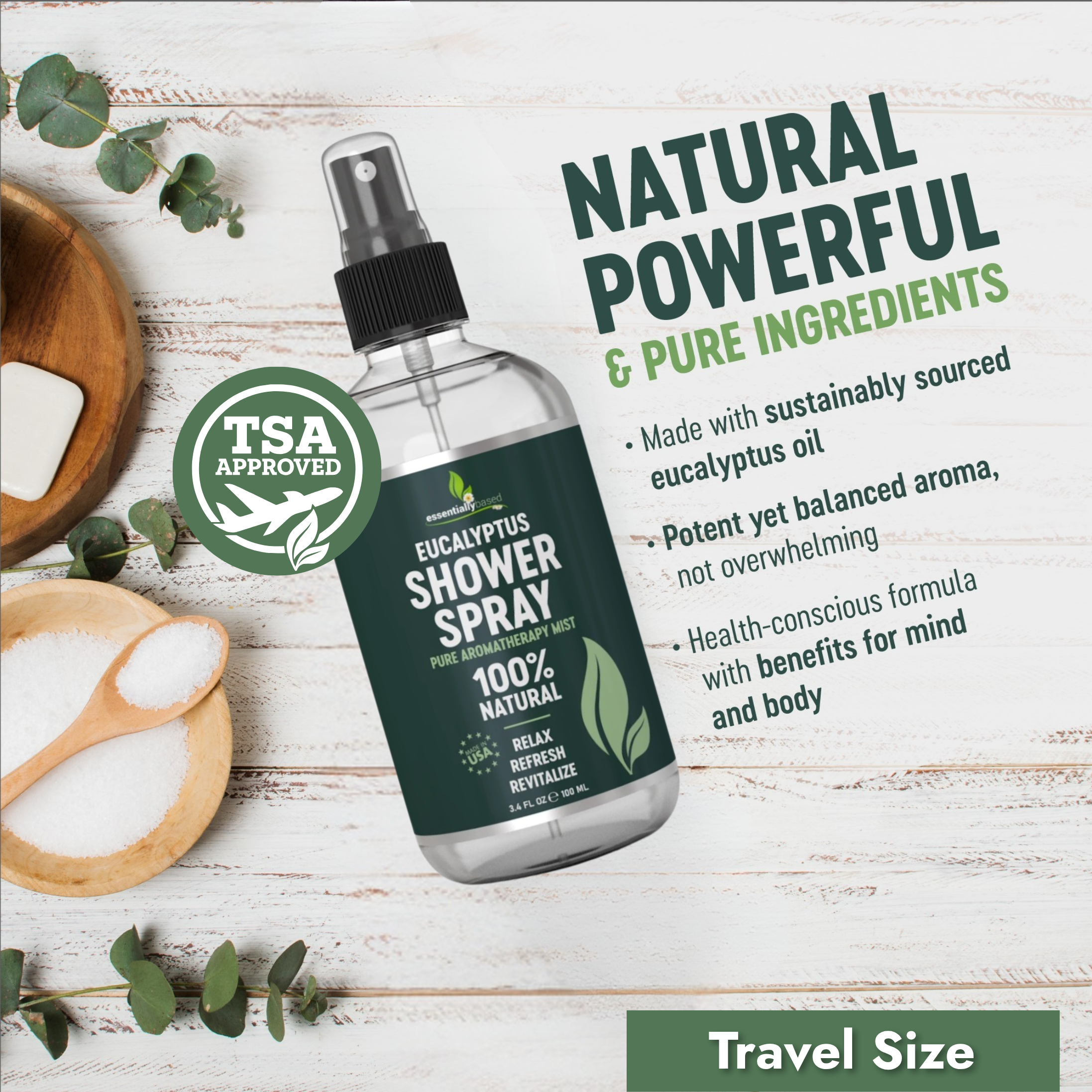 Eucalyptus Shower Spray Travel Size (3.4oz) - 100% Pure and Organic Oil