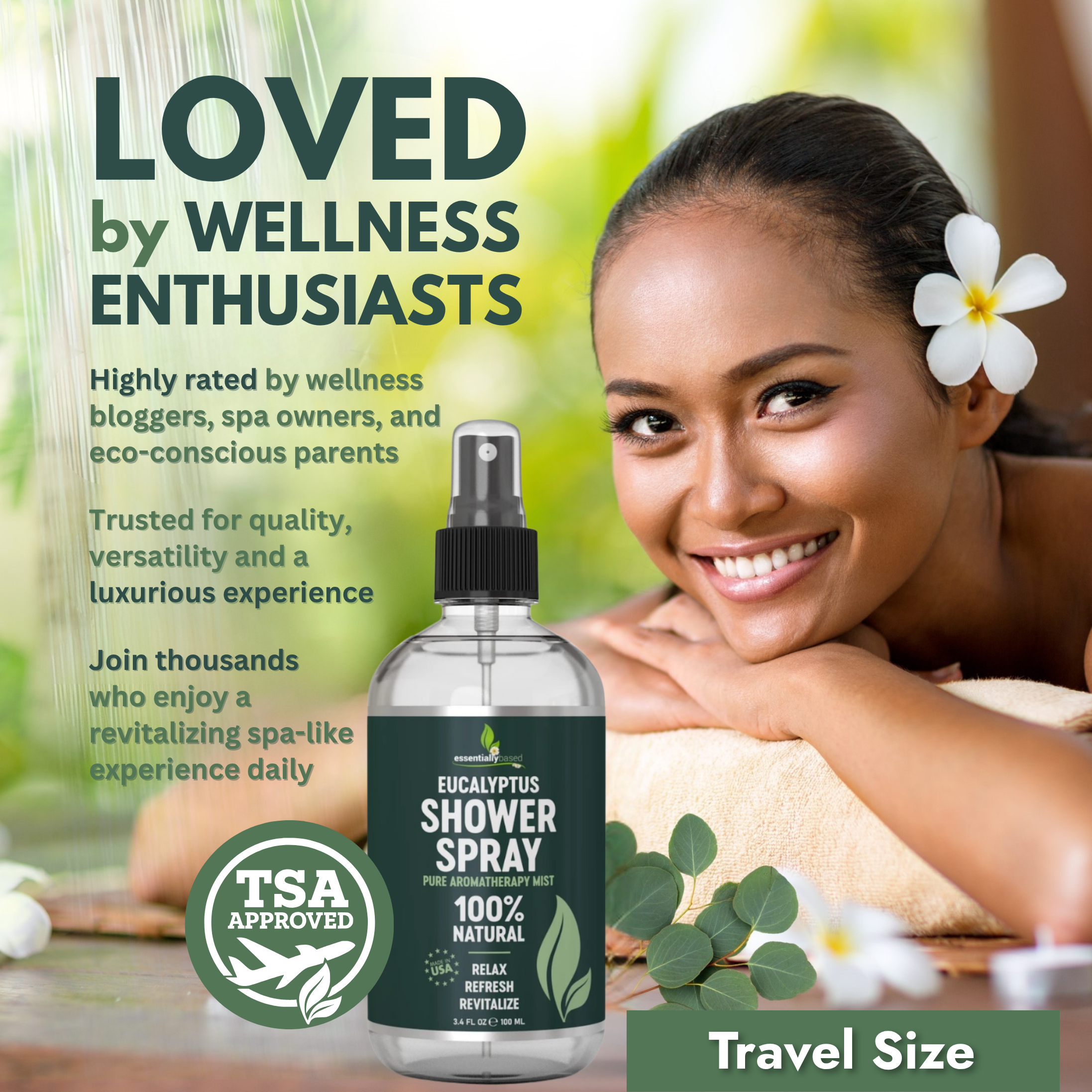 Eucalyptus Shower Spray Travel Size (3.4oz) - 100% Pure and Organic Oil